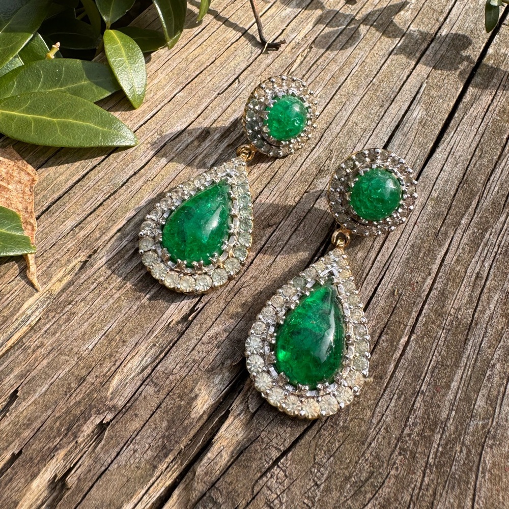 Vintage Nettie Rosenstein Emerald Glass Earrings